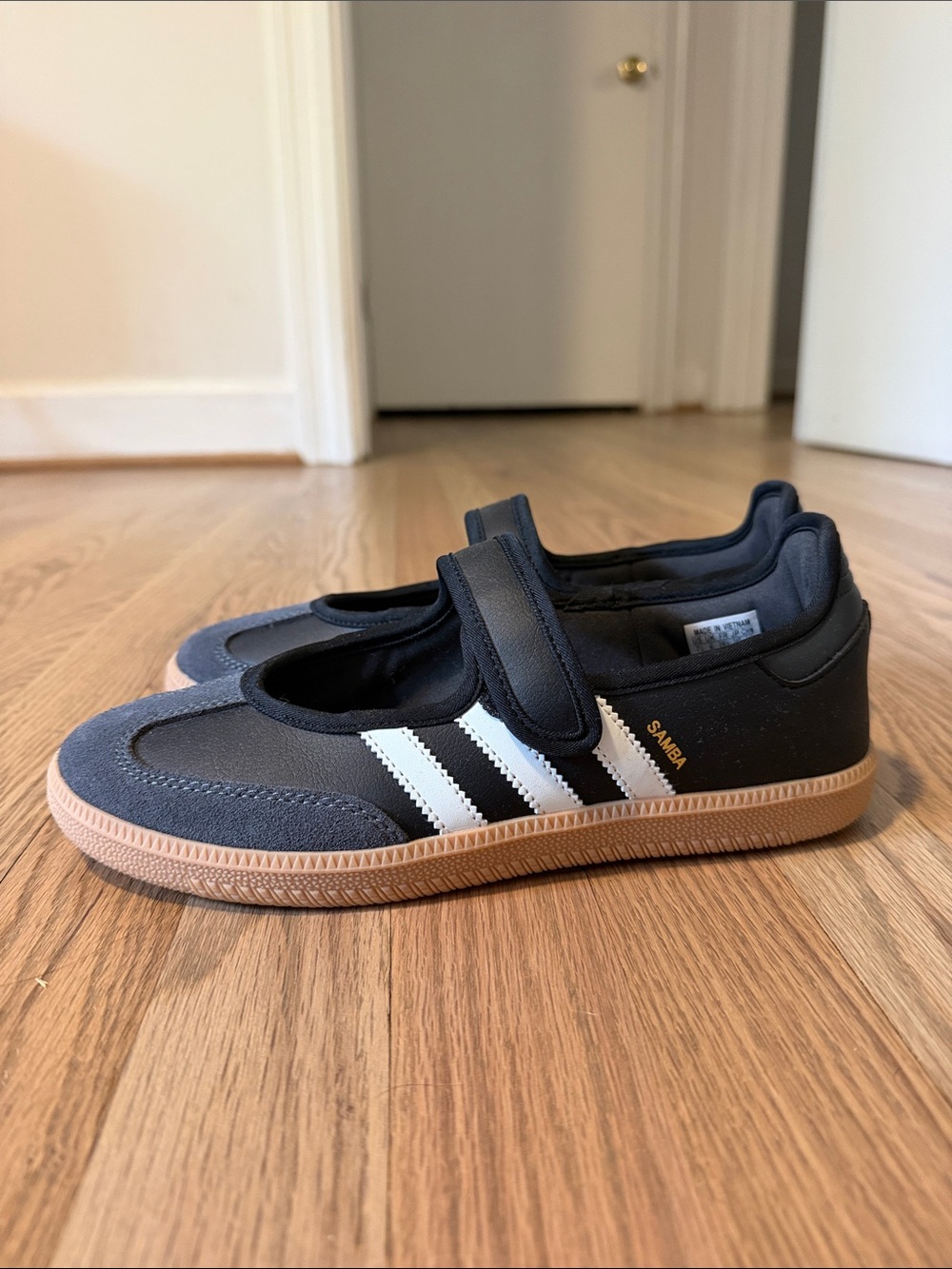 adidas Black and White Samba Mary Jane Sneakers with Gum Sole